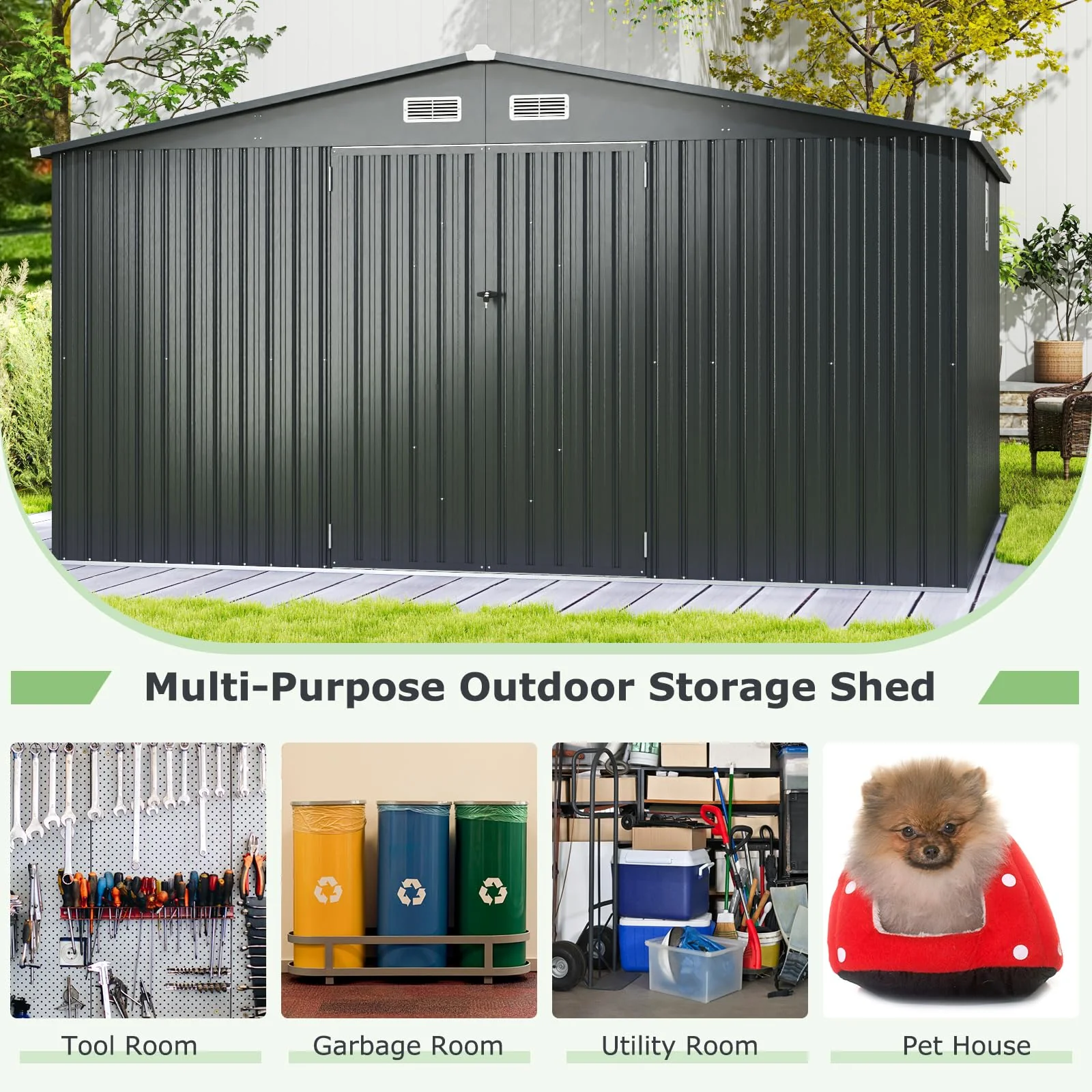 Eletriclife 12 x 9.8 Feet Outdoor Storage Shed with Lockable Door and Pitched Roof