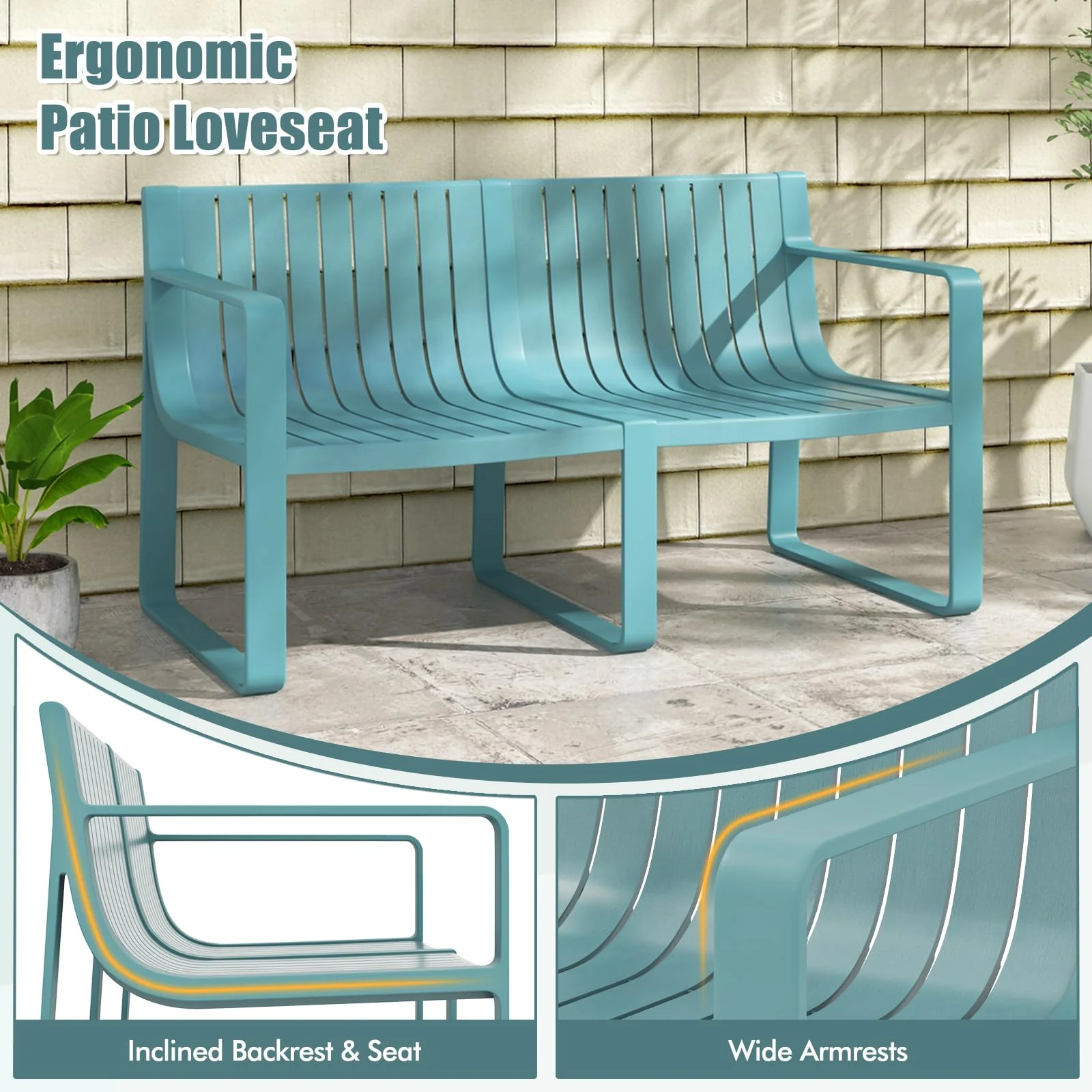 Eletriclife Weather-resistant Plastic 2-Person Bench with Curved Backrest