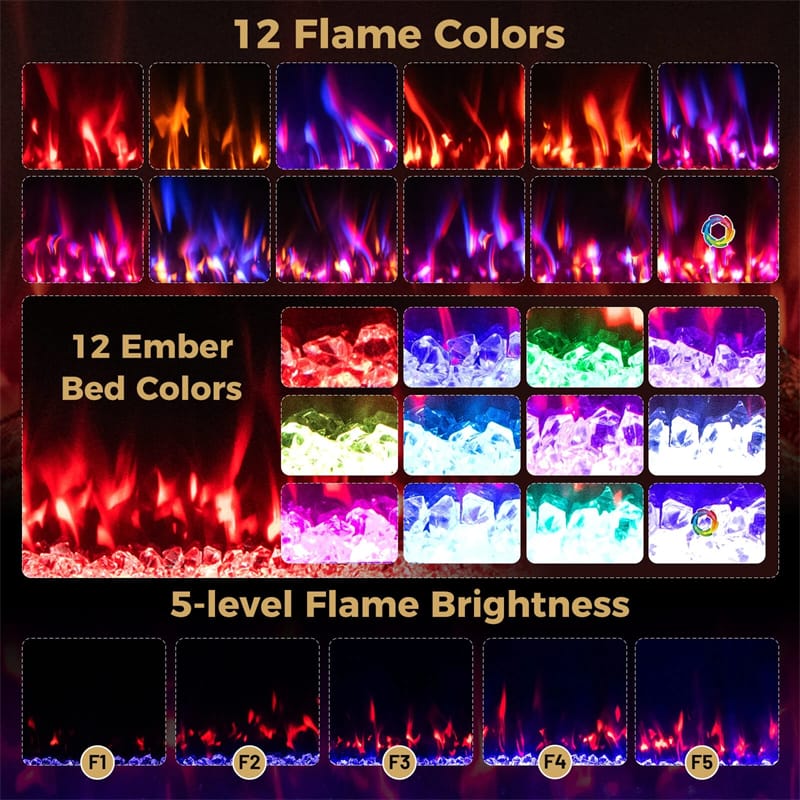 Eletriclife 36-68 Inch Smart WiFi Electric Fireplace Recessed/Wall Mounted Fireplace Heater with 12 Flame & Ember Bed Colors