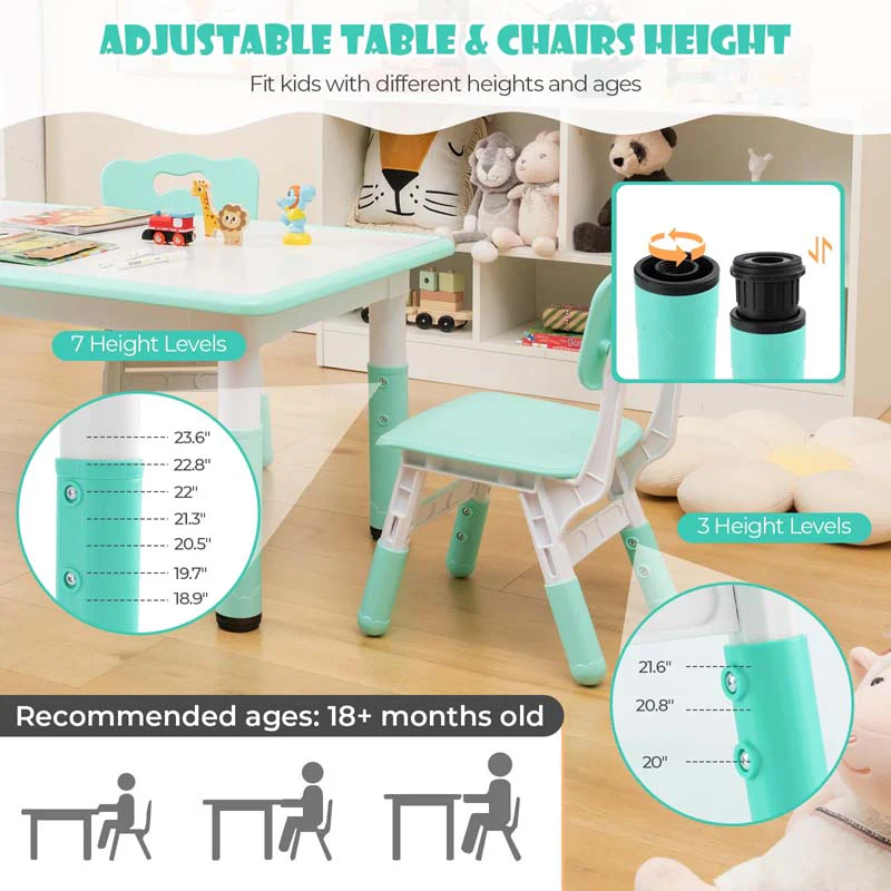 Eletriclife Kids Table and Chairs Set for 4 with Graffiti Desktop