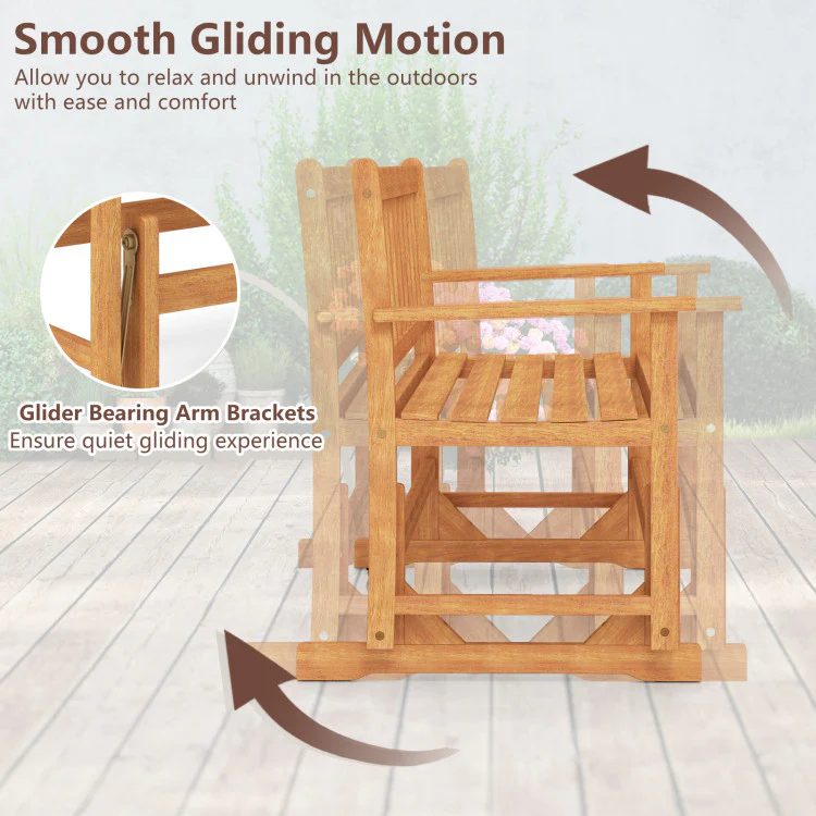 Eletriclife 2-Person Outdoor Acacia Wood Glider Bench Patio Swing Rocking Loveseat