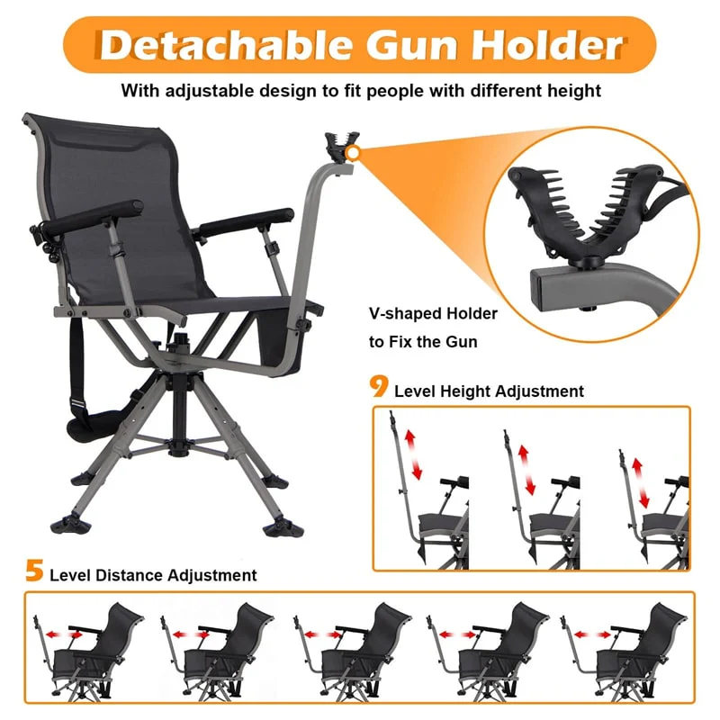 Eletriclife 360° Swivel Hunting Chair with Adjustable Gun Rest, Portable Shooting Chair for Outdoor Activities