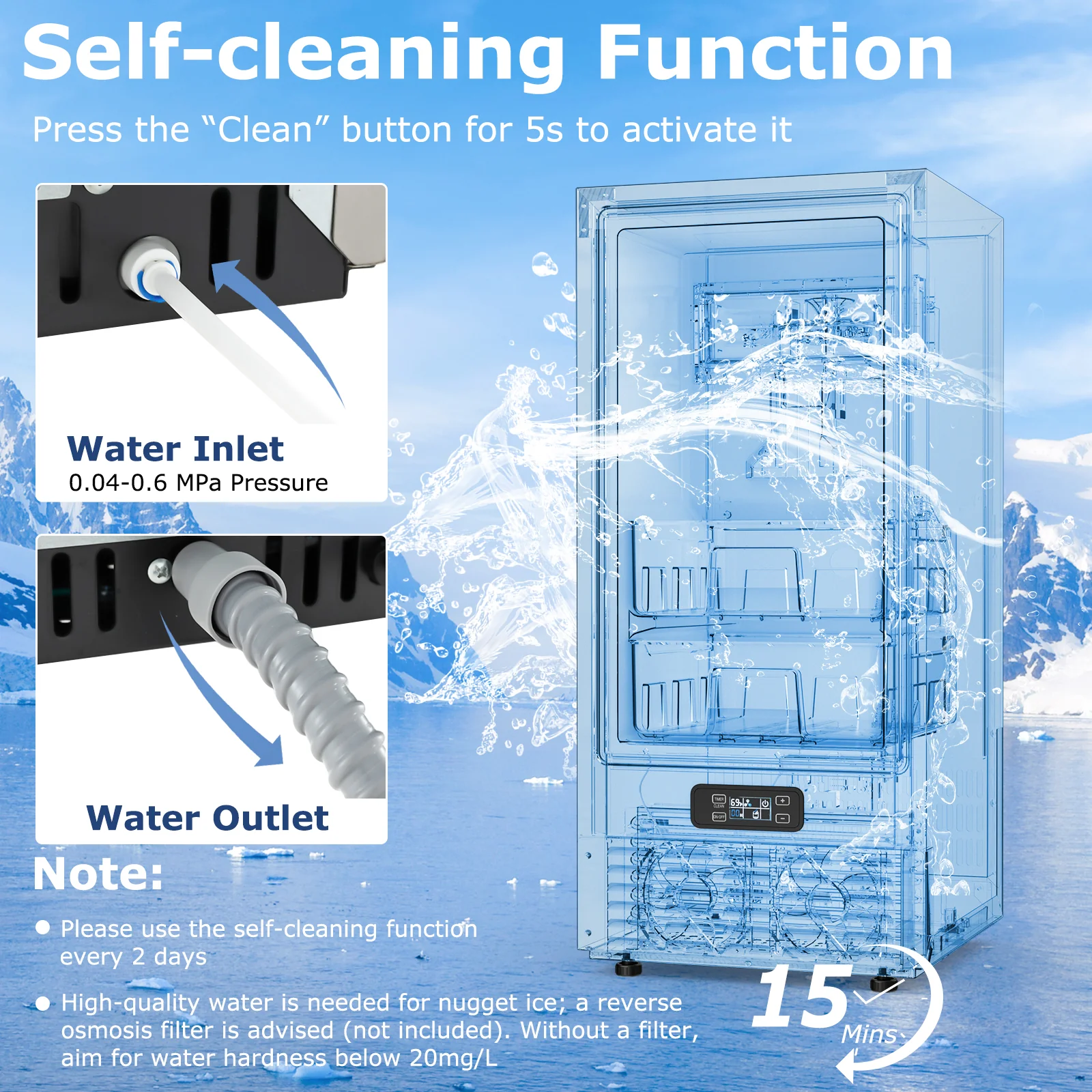 Eletriclife Under Counter Nugget Ice Maker with Self-Cleaning and 24H Timer