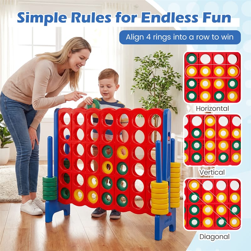 Eletriclife 3.5FT Giant 4-in-a-Row Game Set with 42 Jumbo Rings & Quick-Release Slider for Kids & Family Parties