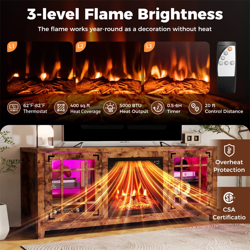 Eletriclife 58" Electric Fireplace TV Stand Entertainment Center for 65 inch TV with 18" Heater