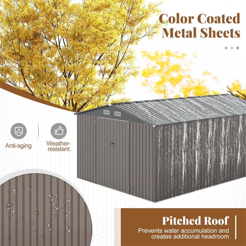 Eletriclife 10x14 FT Outdoor Storage Shed Large Garden Tool House with Improved Windproof Metal Structure