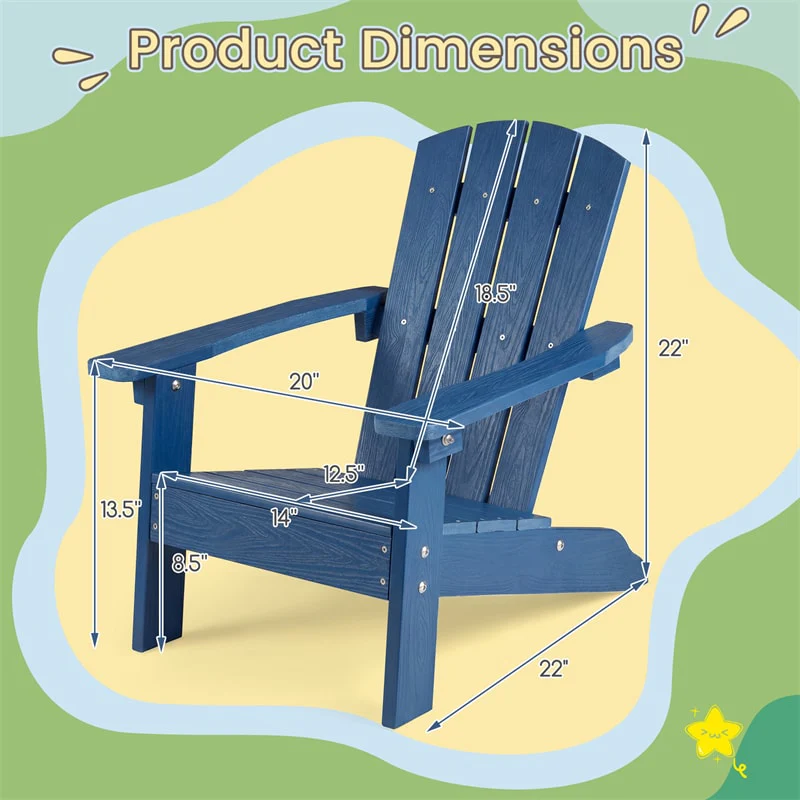 Eletriclife Kids Adirondack Chair All-Weather HIPS Outdoor Chair with Ergonomic High Backrest