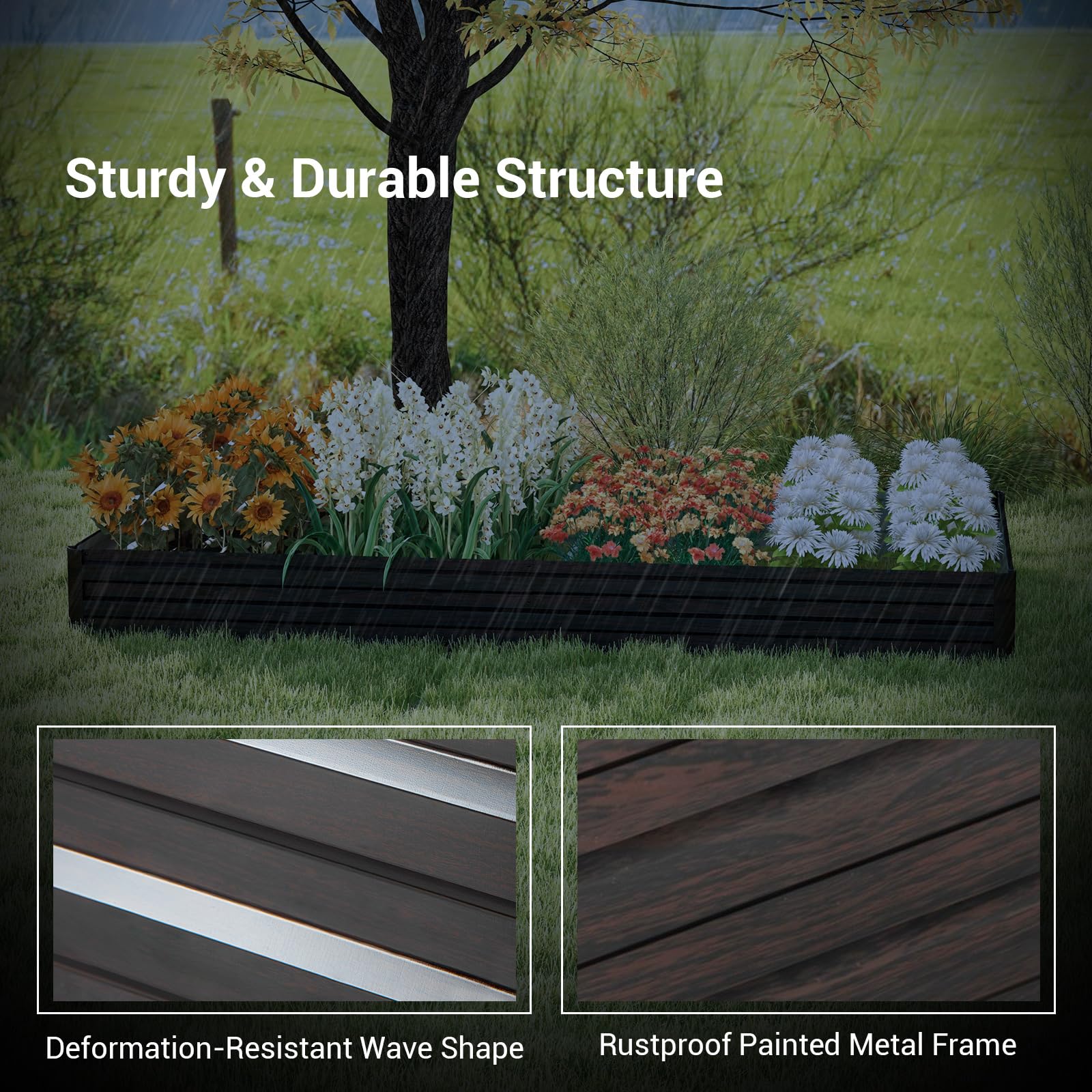Eletriclife 8 x 4 x 1 ft Metal Raised Garden Bed with Open-Ended Base