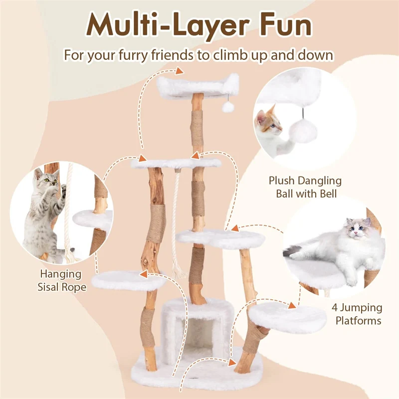 Eletriclife 66" Tall Solid Wood Cat Tree Tower with Condo for Large Cats